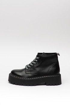 Steve Madden, Ghete flatform de piele Vlais, Negru/Alb, 40 Steve Madden, Ghete flatform de piele Vlais, Negru/Alb, 40