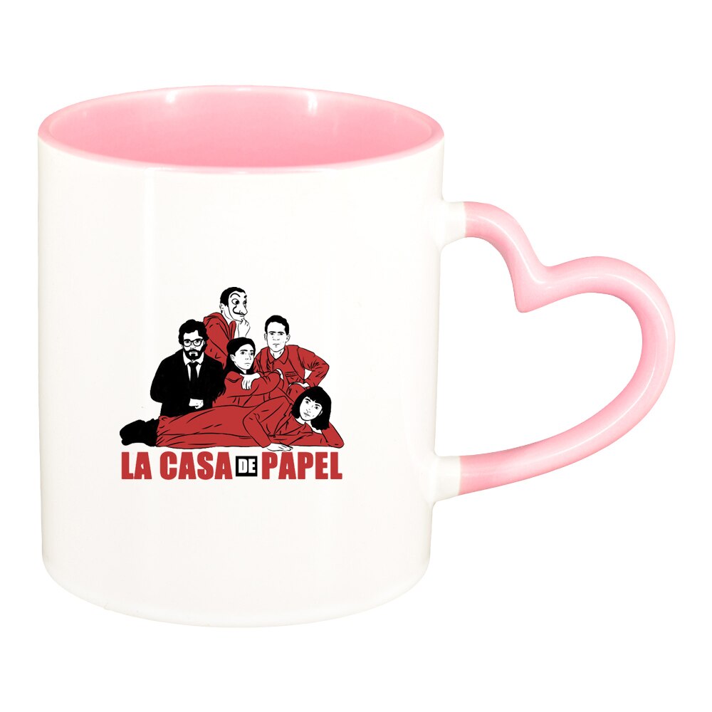 Cana La Casa De Papel, interior roz, maner inima, 330ml, D1495
