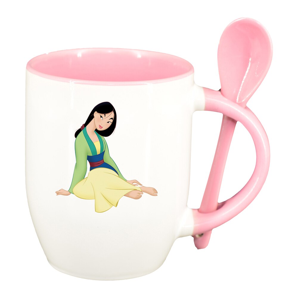 Cana Pocahontas cu lingurita, interior roz, 330ml, D1510