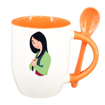 Cana Pocahontas cu lingurita, interior portocaliu, 330ml, D1509 Cana Pocahontas cu lingurita, interior portocaliu, 330ml, D1509