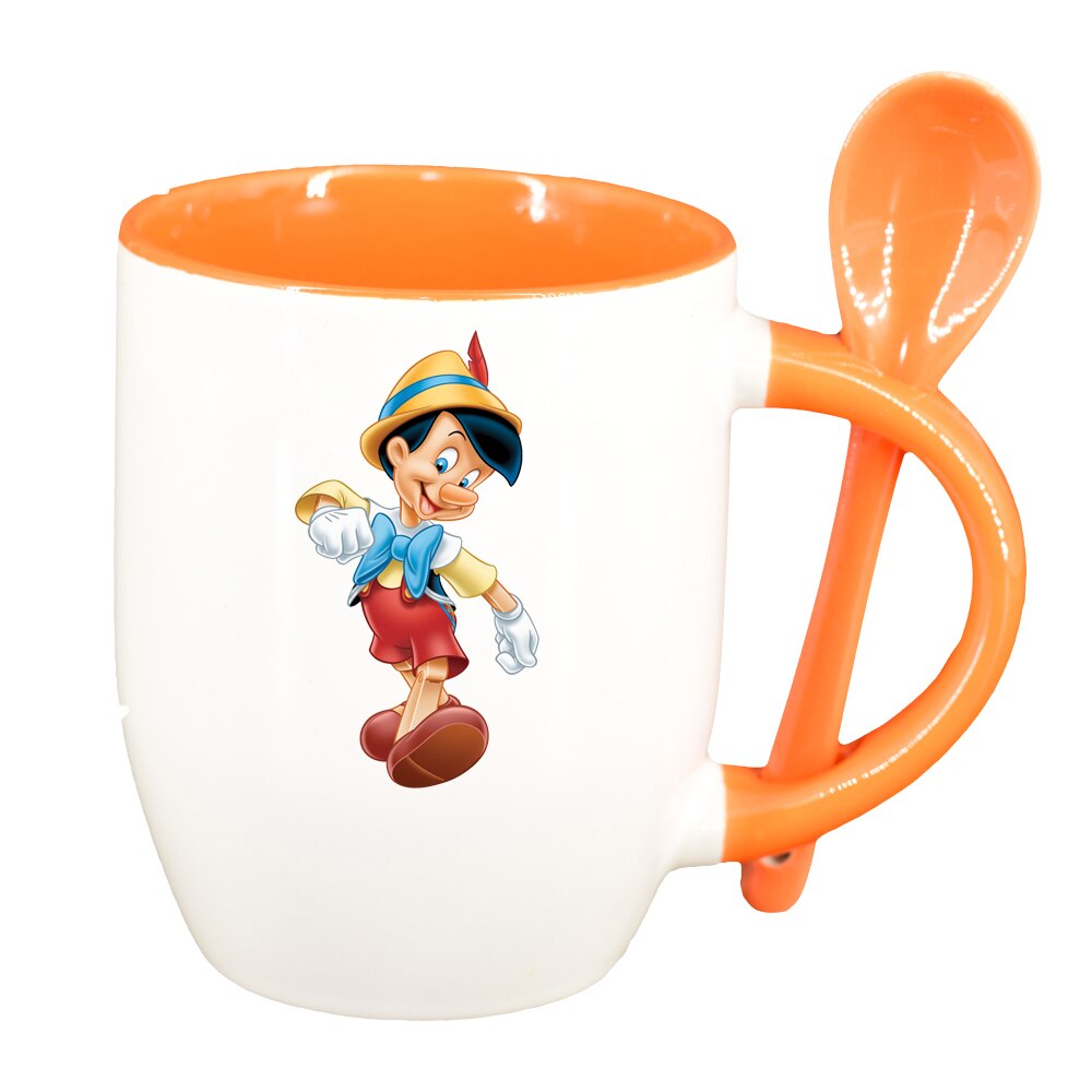 Cana Pinocchio cu lingurita, interior portocaliu, 330ml, D1511