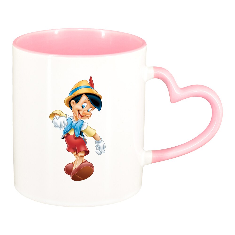 Cana Pinocchio, interior roz, maner inima, 330ml, D1511