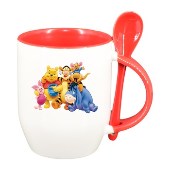 Cana Winnie the pooh cu lingurita, interior rosu, 330ml, D1513 Cana Winnie the pooh cu lingurita, interior rosu, 330ml, D1513