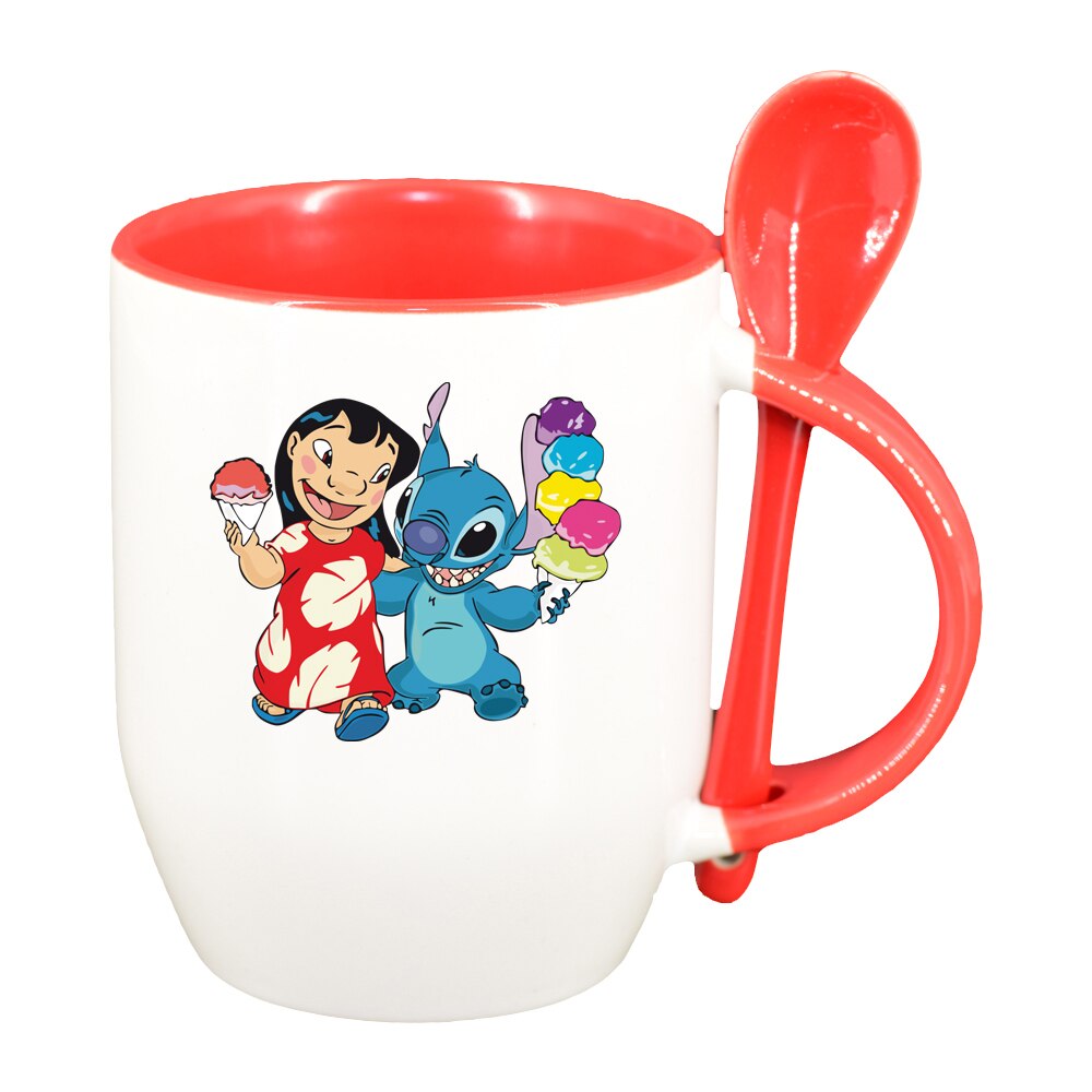 Cana Lilo and stitch cu lingurita, interior rosu, 330ml, D1517