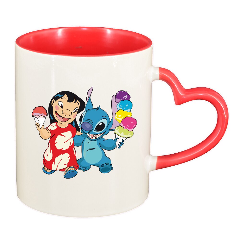 Cana Lilo and stitch, interior rosu, maner inima, 330ml, D1517