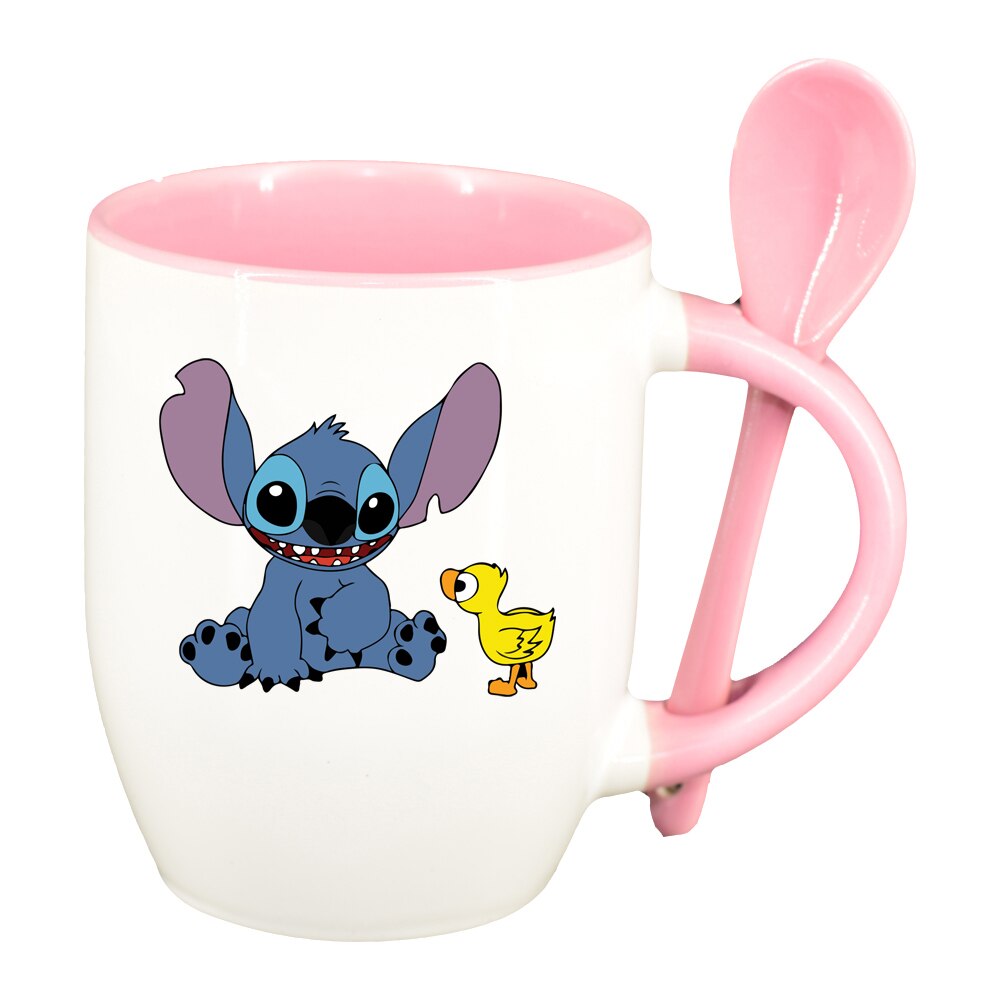 Cana Lilo and stitich cu lingurita, interior roz, 330ml, D1516