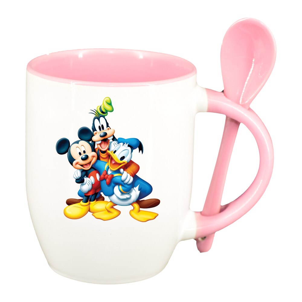 Cana Goofie, Mickey, Donald cu lingurita, interior roz, 330ml, D1524
