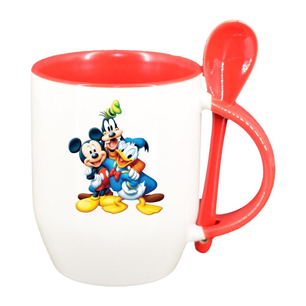 Cana Goofie, Mickey, Donald cu lingurita, interior rosu, 330ml, D1524