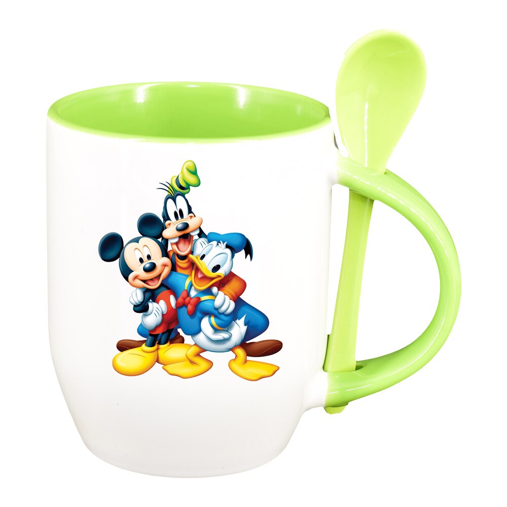 Cana Goofie, Mickey, Donald cu lingurita, interior verde deschis, 330ml, D1524