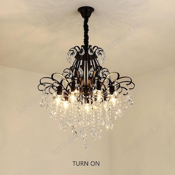 Lampa suspendata eleganta , Candelabru cristal , aluminiu/cristale artificiale, culoarea Negru Diametru 400mm 8268/500BK Lampa suspendata eleganta , Candelabru cristal , aluminiu/cristale artificiale, culoarea Negru Diametru 400mm 8268/500BK