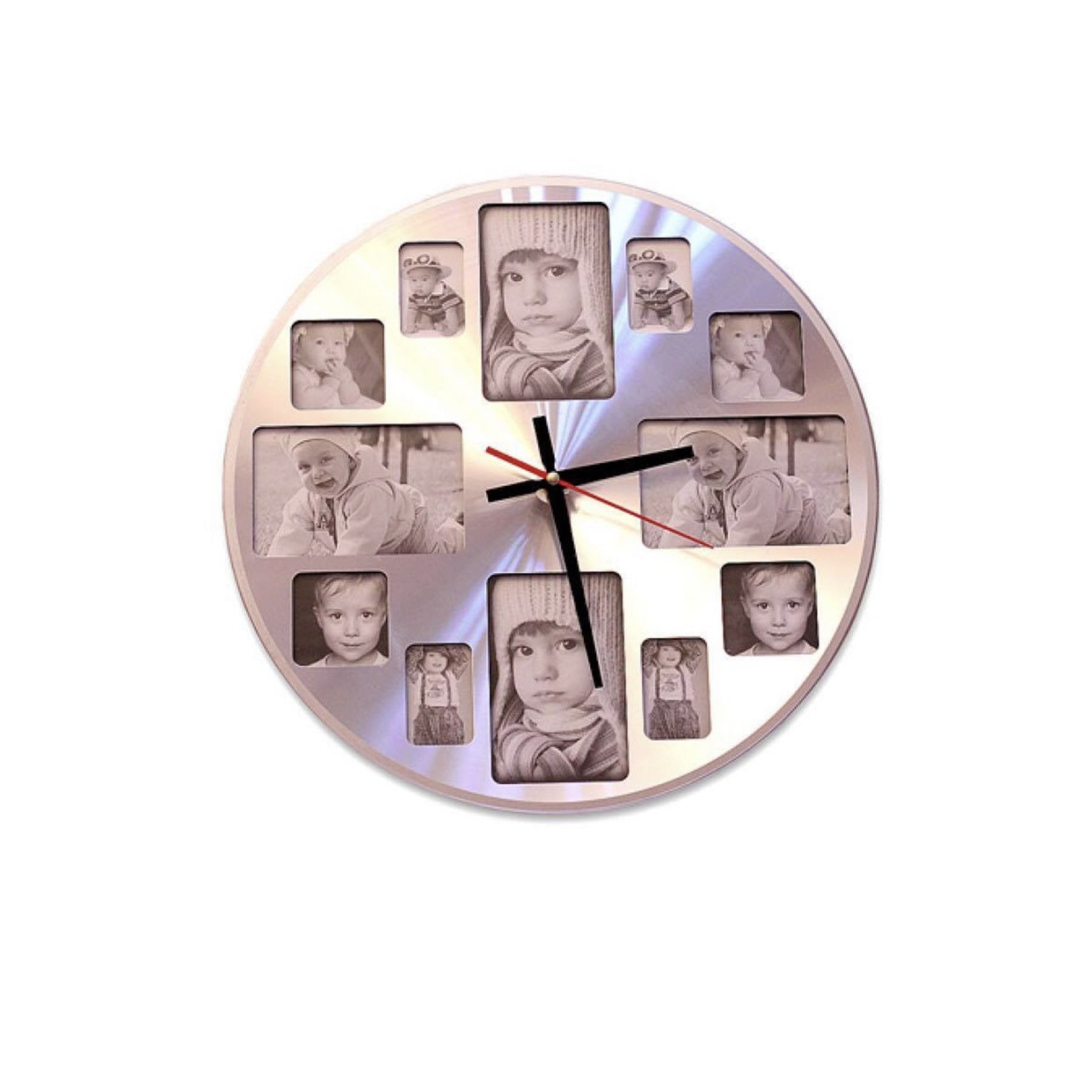 Ceas de perete cu 12 rame foto, Silver,38x38x2.5 cm