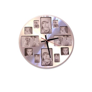 Ceas de perete cu 12 rame foto, Silver,38x38x2.5 cm Ceas de perete cu 12 rame foto, Silver,38x38x2.5 cm