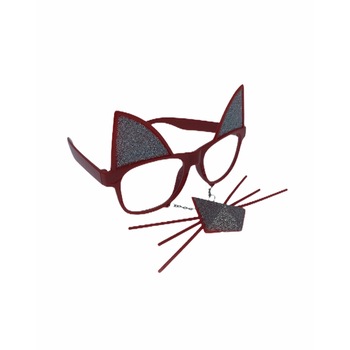 Ochelari petrecere pisica glitter cu mustata, Rosu Ochelari petrecere pisica glitter cu mustata, Rosu