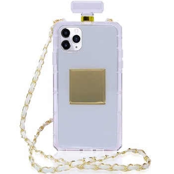 Husa cu snur tip sticluta de parfum pentru iPhone 11 Pro Max, Transparent