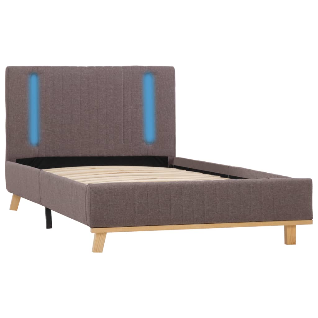Cadru de pat single tapitat, cu LED, vidaXL- Textil-Lemn, 90 x 200 cm, Maro