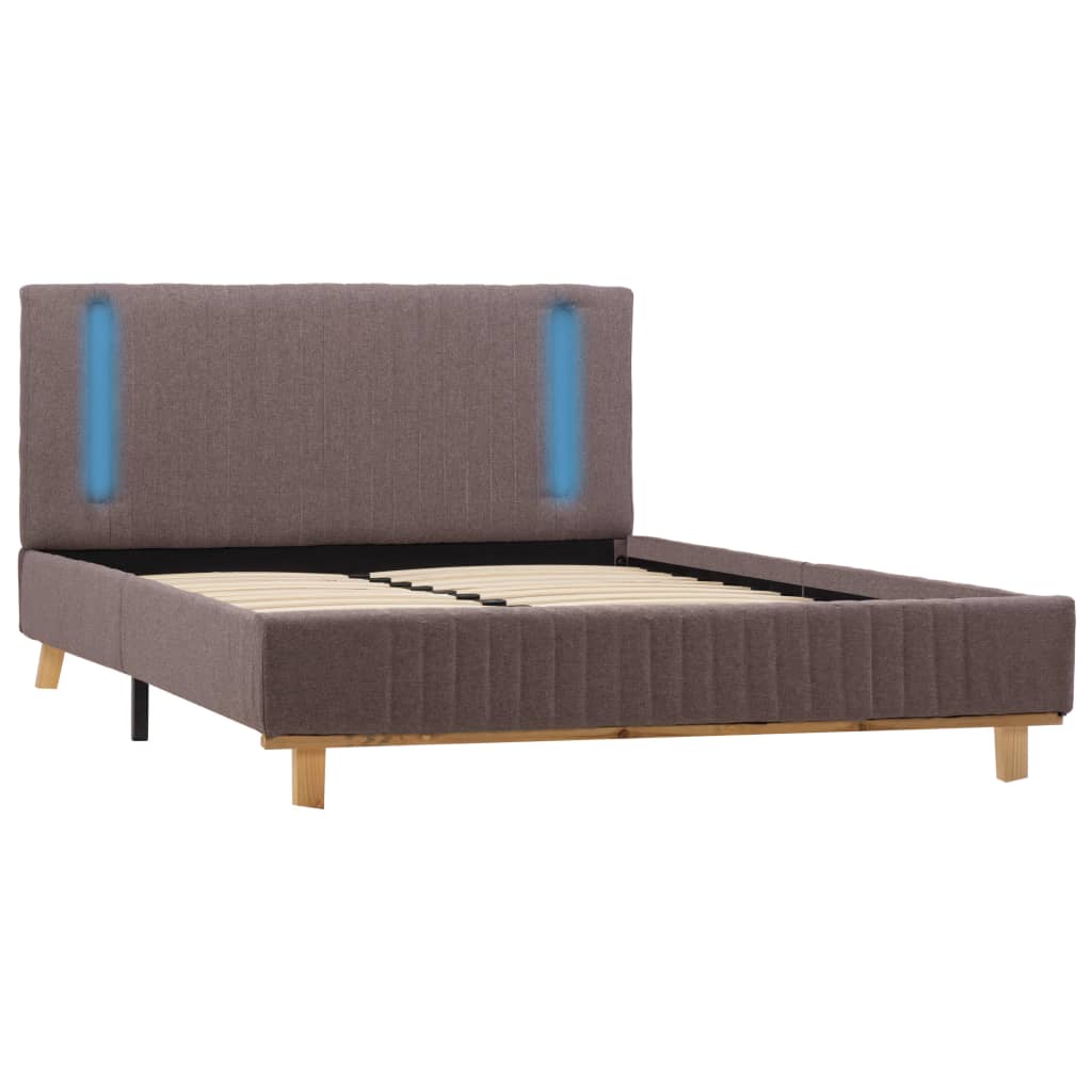 Cadru de pat dublu tapitat, cu LED, vidaXL, Textil-Lemn, 120 x 200 cm, Maro