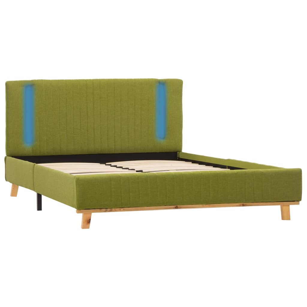 Cadru de pat dublu tapitat, cu LED, vidaXL, Textil-Lemn, 140 x 200 cm, Verde