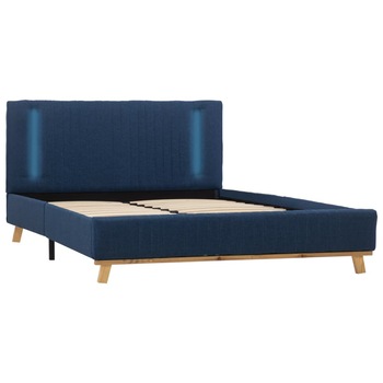 Cadru de pat dublu tapitat, cu LED, vidaXL, Textil-Lemn, 140 x 200 cm, Albastru Cadru de pat dublu tapitat, cu LED, vidaXL, Textil-Lemn, 140 x 200 cm, Albastru