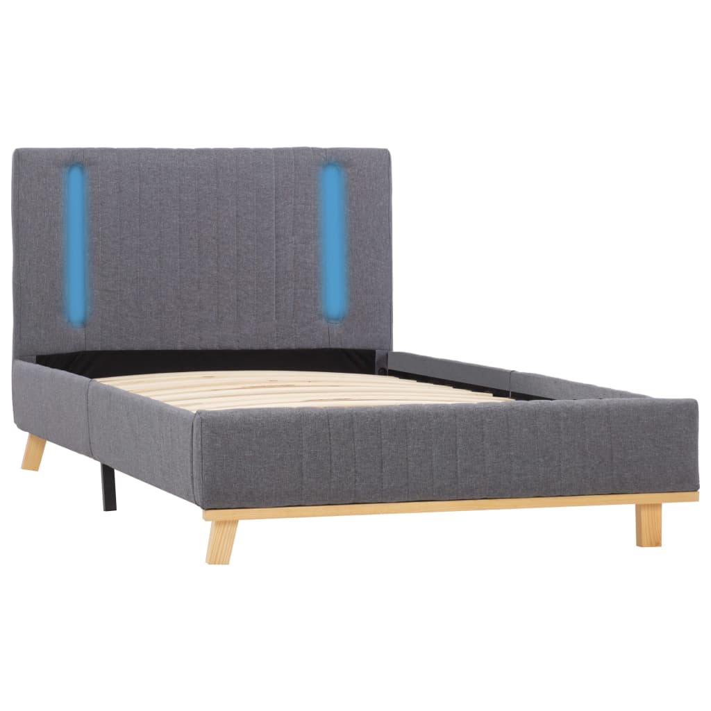 Cadru de pat single tapitat, cu LED, vidaXL, Textil-Lemn, 100 x 200 cm, Gri deschis