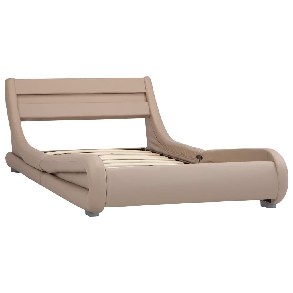 Cadru de pat single cu LED, vidaXL, Piele ecologica, 100 x 200 cm, Maro cappuccino