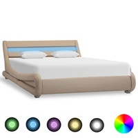 Cadru de pat tapitat cu LED vidaXL, Piele artificiala, 120 x 200 cm, Maro