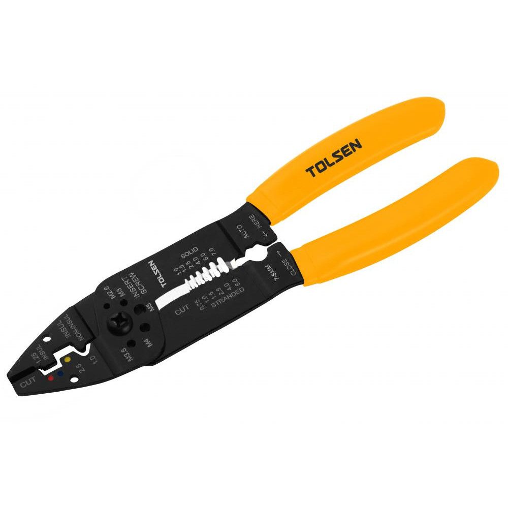 Cleste Tolsen Tools pentru dezizolare si sertizare cabluri , Dimensiune 215 mm, Pentru uz industrial , Negru si galben
