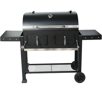 Gratar carbune Grillchef Wagon XXL,155x111x66cm, suprafata de gatit 79,5x41,8 cm din 3 parti fonta, negru Gratar carbune Grillchef Wagon XXL,155x111x66cm, suprafata de gatit 79,5x41,8 cm din 3 parti fonta, negru