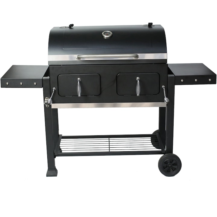 Grillchef Wagon XXL faszenes grillsütő, 3 részes, 155 x 111 x 66 cm, főzőfelület 79,5 x 41,8 cm, öntöttvas, fekete