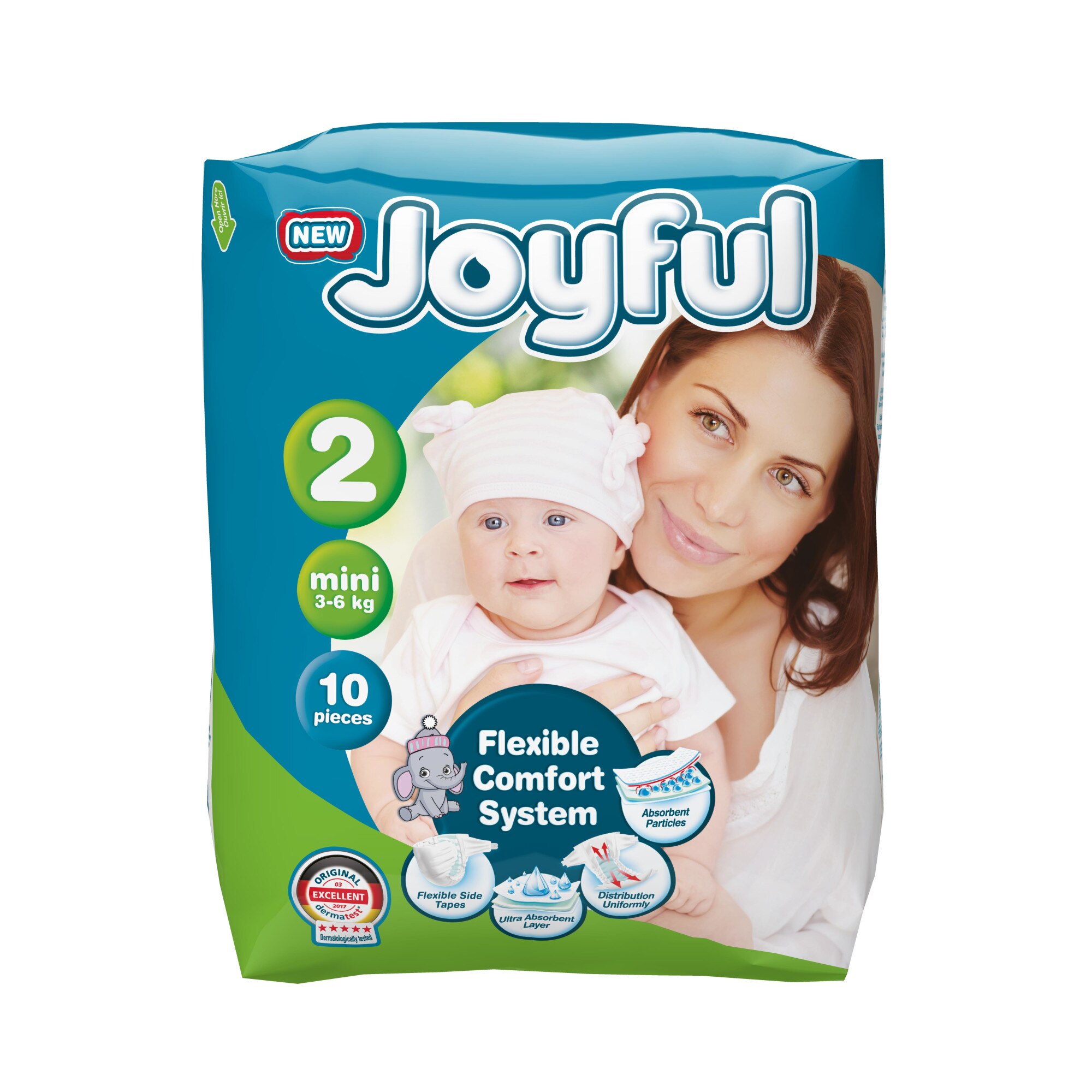 Scutece copii Joyful, 10 bucati pe set , Marime 2, Mini, 3-6 kg,