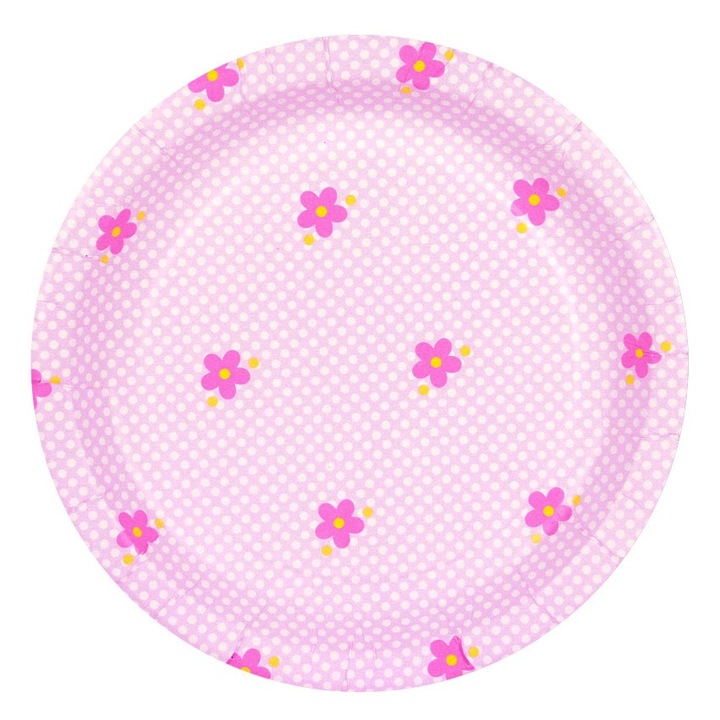 Party tányér, papírtányér Fancy Cupcakes, rózsaszín virágos party, 23cm, 10db