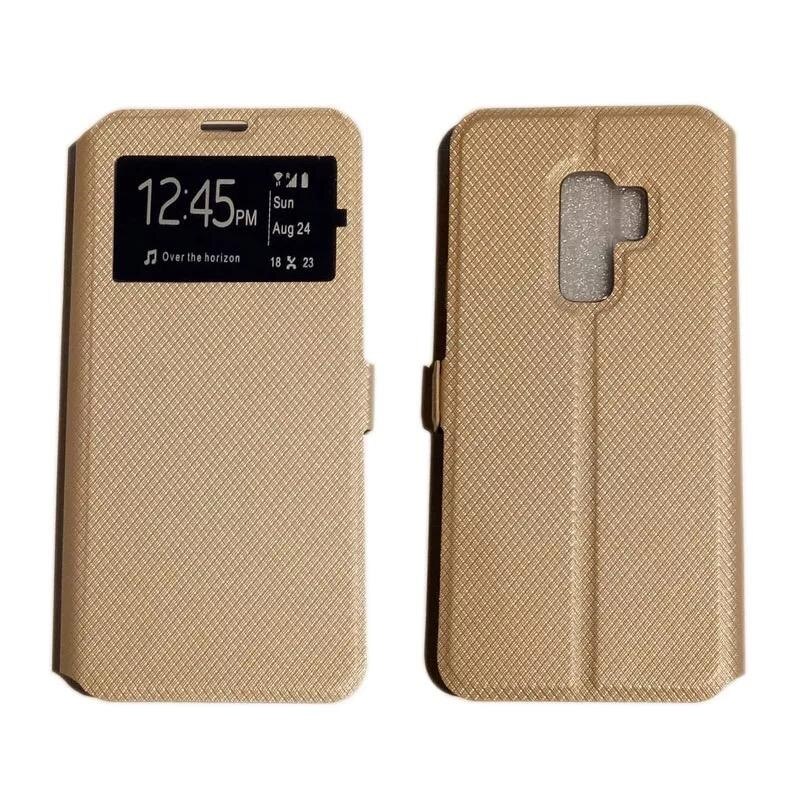 Husa de protectie pt Huawei P40 lite E , S-View, Silicon+ Piele ecologica , Auriu