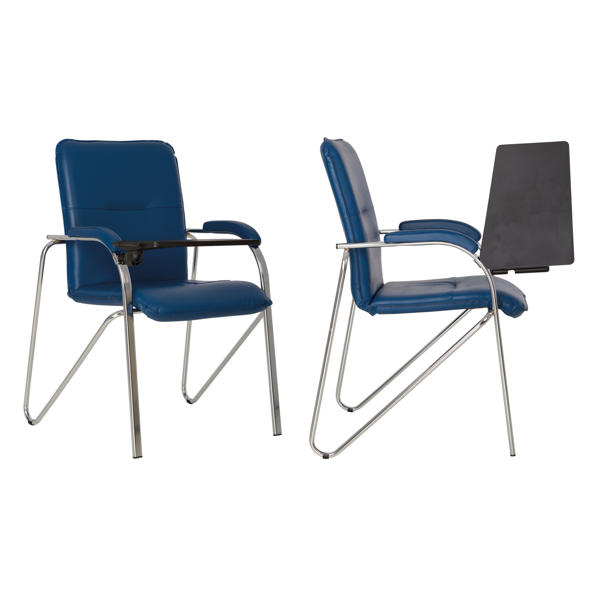 Set 2 scaune vizitator SAMBA Soft cu masuta rabatabila, Albastru piele ecologica, Ergonica