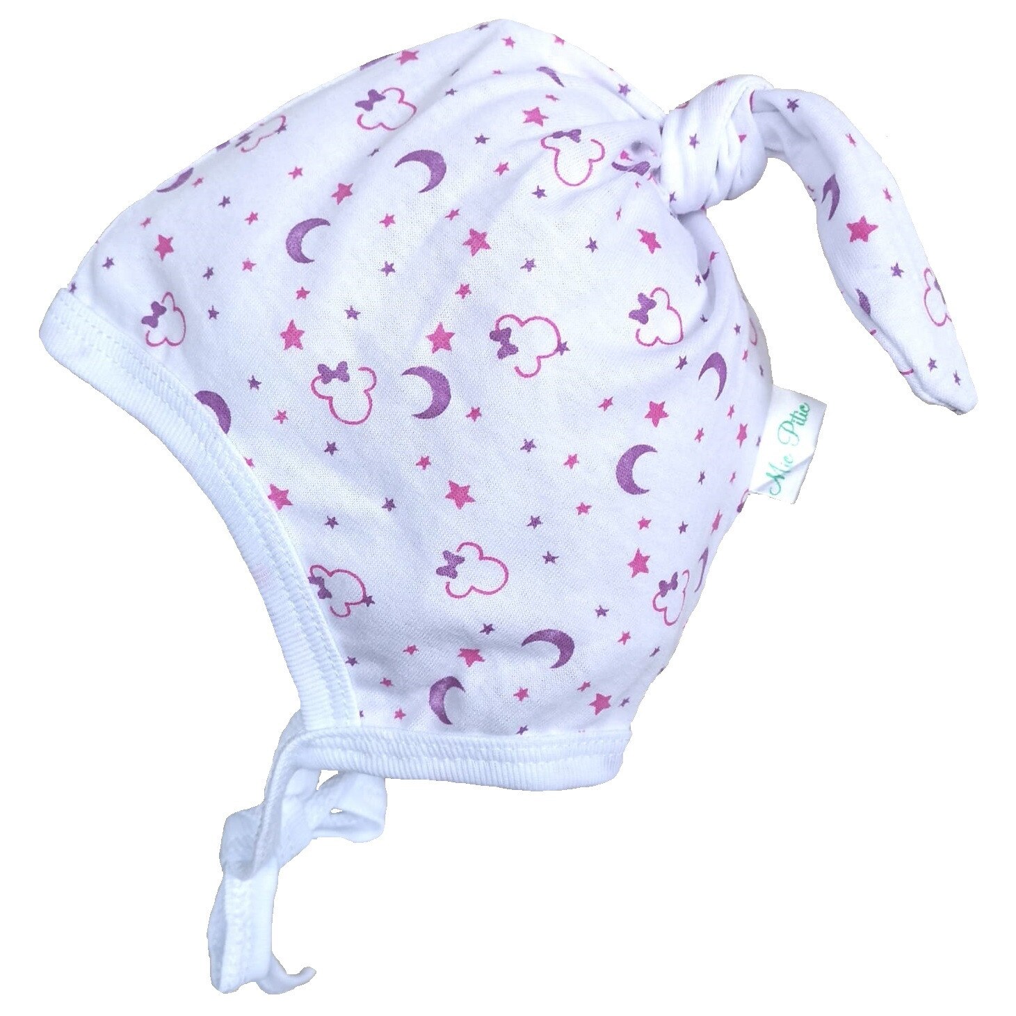 Caciula interior Mic Pitic C247NN din tricot bumbac imprimat, Alb / Roz