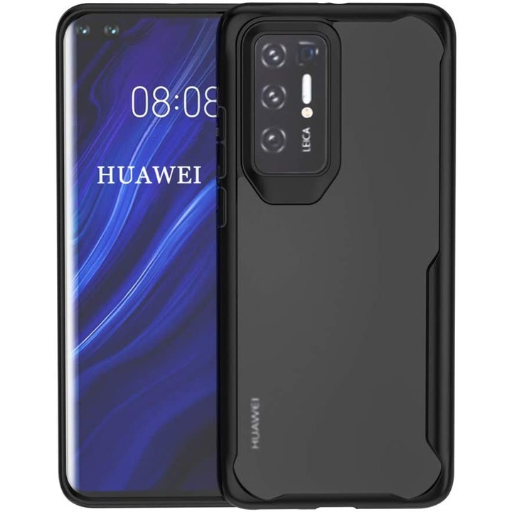 Huawei P40 Pro burkolat, SILKASE, gumi, átlátszó / fekete színű