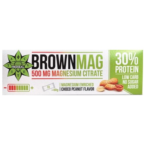 Baton proteic, Cvetita Herbal, BrownMAG Arahide cu citrat de magneziu, 60gr, fara zahar adaugat