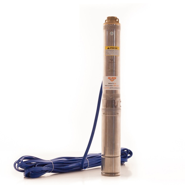 Потопяема помпа за чиста вода Ruris Aqua 790, 550 W, Максимален дебит 3000 л/ч, Височина на заустване 60 м, Дълбочина на засмукване 15 м, Максимална температура 35°C