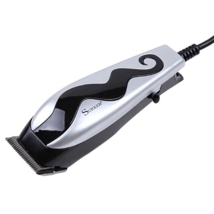 Aparat de tuns profesional, Lame din Otel, Functionare silentioasa, Capat de taiere rezistent la apa, 0.9mm 1.2mm 2.5mm 4.5mm, Maner ergonomic, Argintiu/Negru