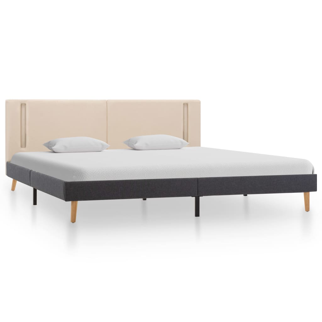 Cadru de pat dublu cu LED, vidaXL, Textil-Lemn, 180 x 200 cm, Crem/Gri