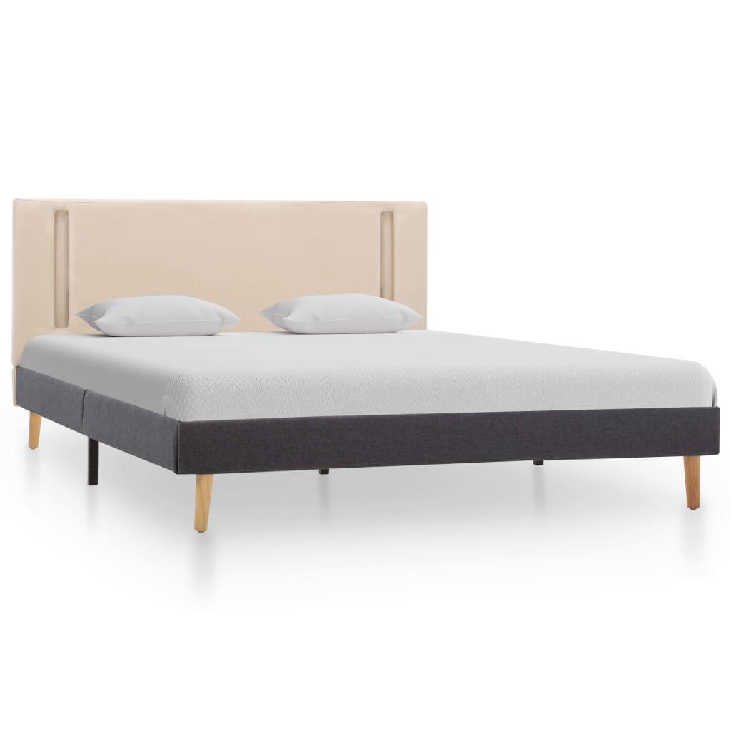 Cadru de pat dublu cu LED, vidaXL, Textil-Lemn, 140 x 200 cm, Crem/Gri