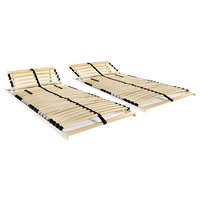 Set 2 somiere de pat din 28 sipci 7 zone fermitate reglabila, vidaXL, Lemn, 80 x 200 cm, Maro