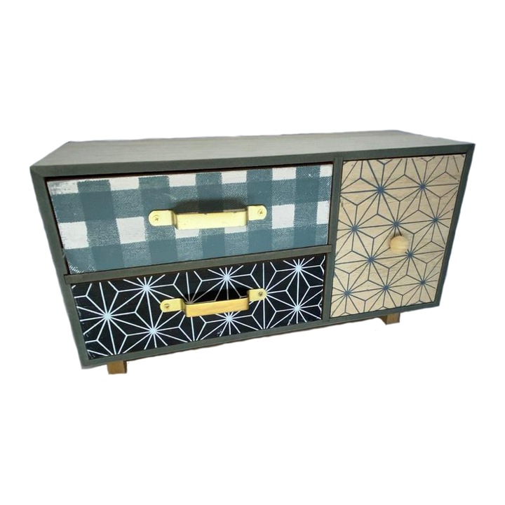 Ékszerdoboz, fa, absztrakt fiókok, Cadouridiversity, 31 x 14 cm