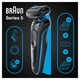 Aparat de ras electric Braun Series 5 51-B4650cs Wet&Dry, AutoSense, EasyClean, 3 elemente de taiere, accesorii pentru barba si ingrijire corporala, Statie de incarcare, Negru/Albastru