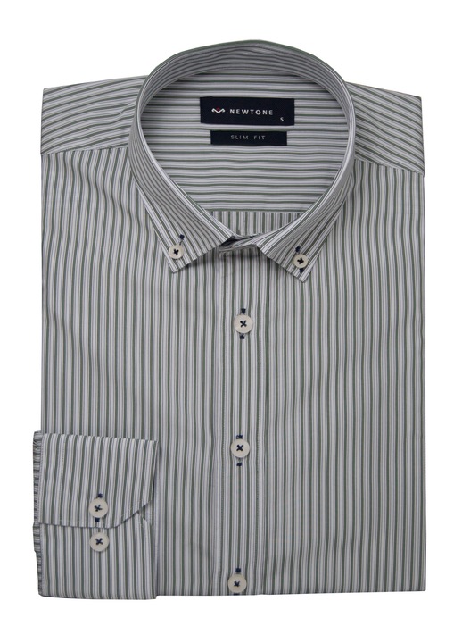 Camasa barbati, Newtone, Model cu dungi, Tesatura poplin, Alb/Verde