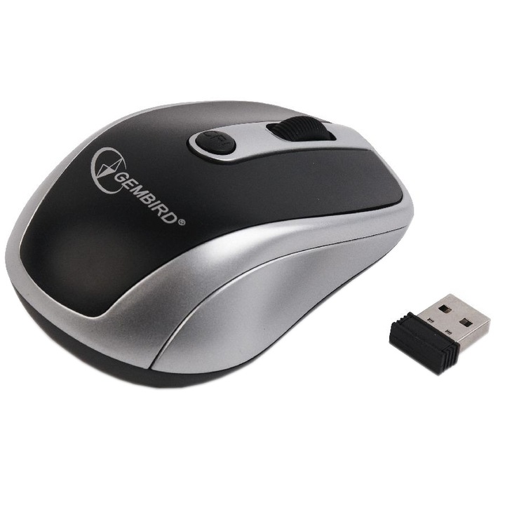 Безжична мишка Gembird MUSW-002, USB, 1600 DPI, Черна/Сребриста
