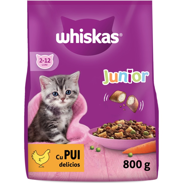 Hrana uscata pentru pisici Whiskas, Junior, Pui, 800g
