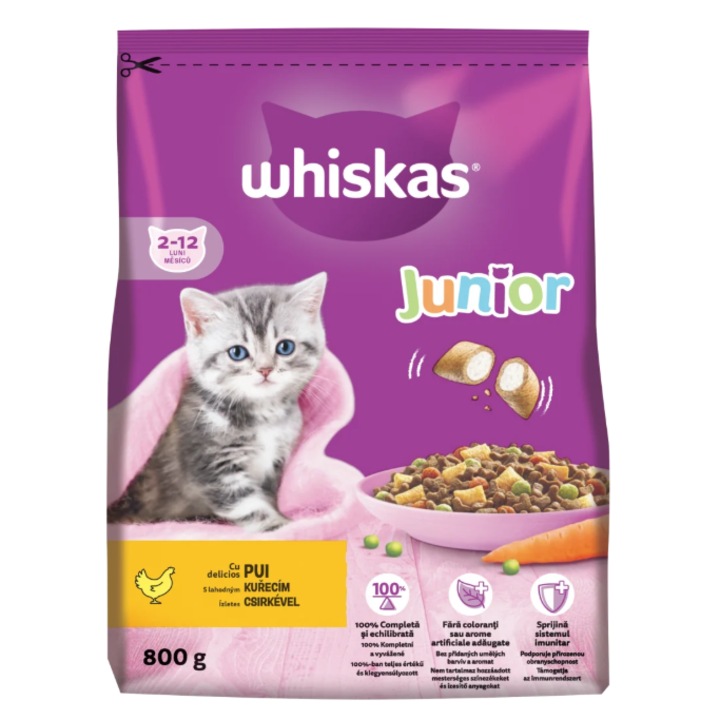 Hrana uscata pentru pisici Whiskas, Junior, Pui, 800g