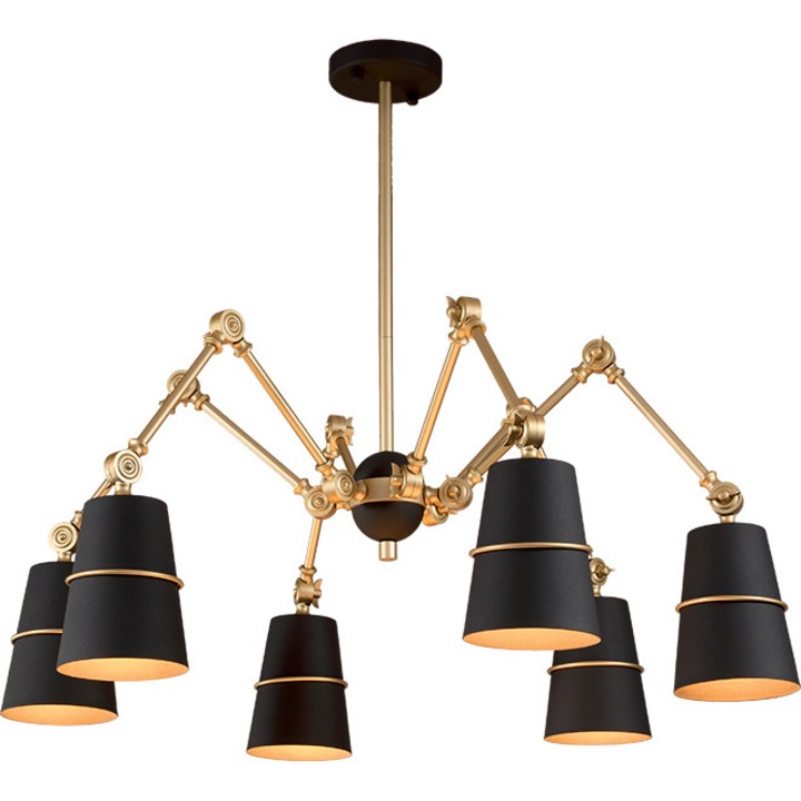 Lustra Spider, 8 becuri E27, negru + auriu