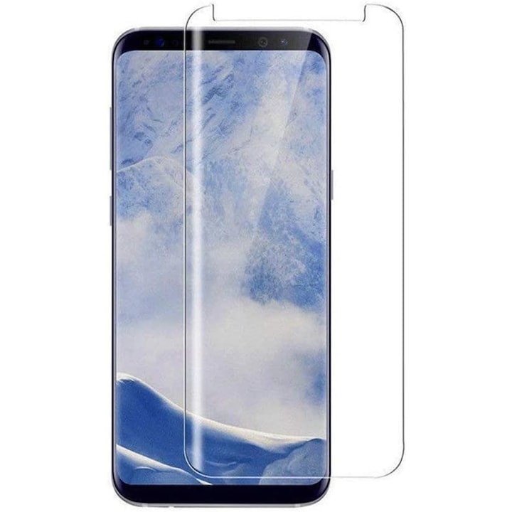Folie sticla curbata cu gel UV, Full Glue, compatibila cu Samsung Galaxy S8 Plus, transparenta