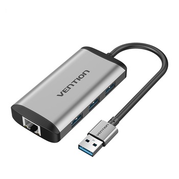 Hub Usb 3.0,4 in 1, Gigabit Lan Adaptor Ethernet cu 3x USB 3.0,Vention Hub Usb 3.0,4 in 1, Gigabit Lan Adaptor Ethernet cu 3x USB 3.0,Vention