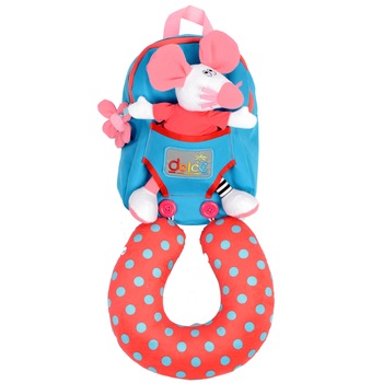 Set ghiozdan cu jucarie soricel si perna de calatorie, Dolce Set ghiozdan cu jucarie soricel si perna de calatorie, Dolce